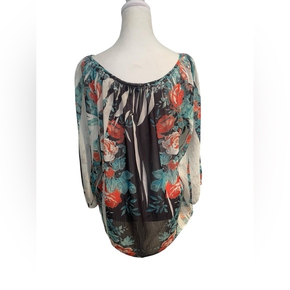 AGB XL Lightweight Sheer Floral Tunic Blouse Romantic Boho Lightweight Top - Picture 3 of 4
